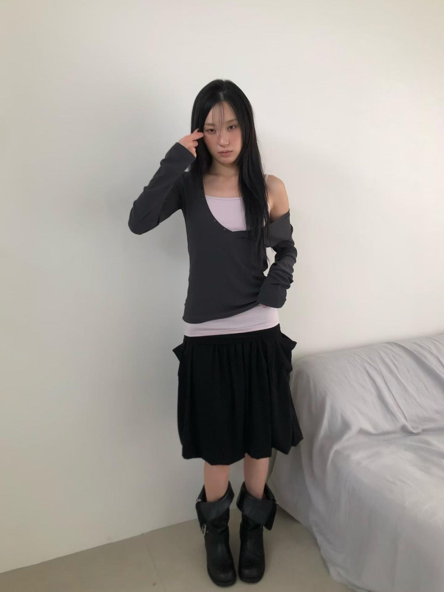 細肩背心+鈕扣坑條棉上衣兩件組